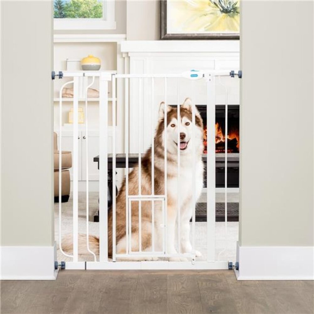 Extra Tall Walk Through Pet Gate with Small PetDoor,Includes 4-Inch ExtensionKit